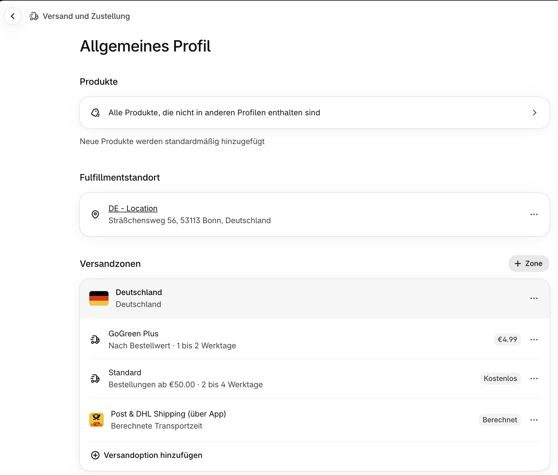 GoGreen Plus shipping option in the Germany shipping zone